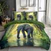 CozyRest Olive Green Jungle Plants Reversible Bedding Set, 100 x 135 cm, Elephant Rainforest Print, 2-Piece view 1