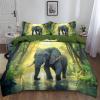 CozyRest Olive Green Jungle Plants Reversible Bedding Set, 100 x 135 cm, Elephant Rainforest Print, 2-Piece view 3