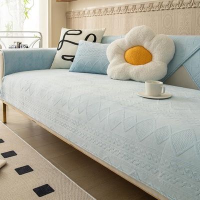 Upgraded 3D Jacquard Rabbit-Fur Couch Cover, Plush, Non-Slip, Blue, 70 × 180 cm