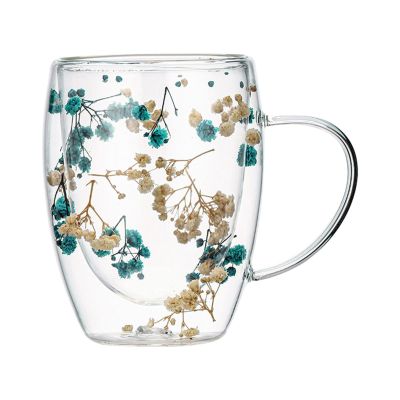 350 ml Double-Wall Glass Cup with Dried Flowers