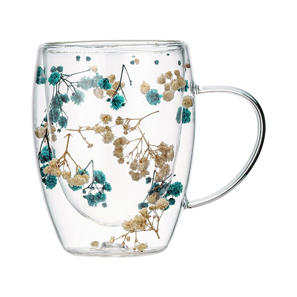 350 ml Double-Wall Glass Cup with Dried Flowers