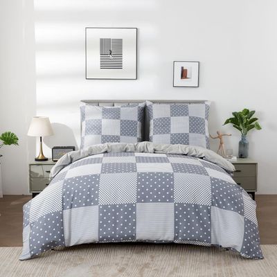 YZQGLHP Grid Bedding Set 135 x 200 cm, Reversible Microfiber Duvet Cover Set