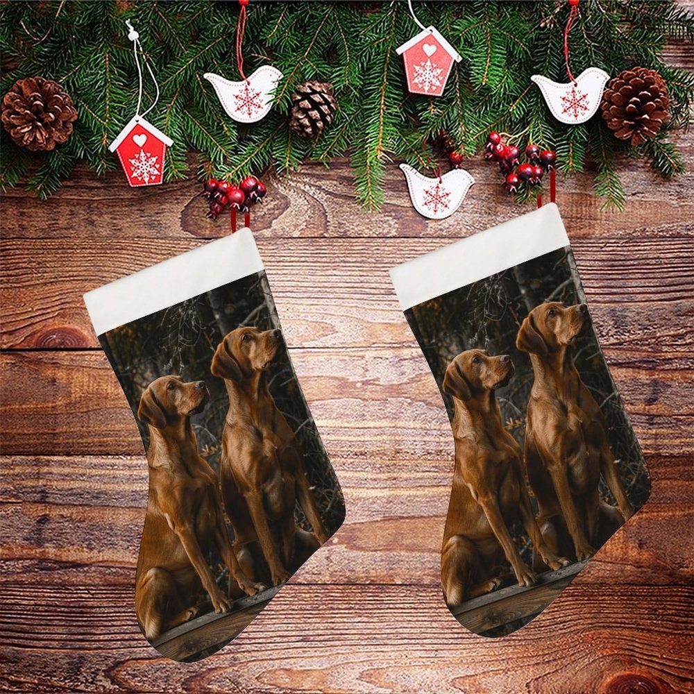 Personalized Christmas Stocking, 18 in, Two Large Brown Dogs, Plush