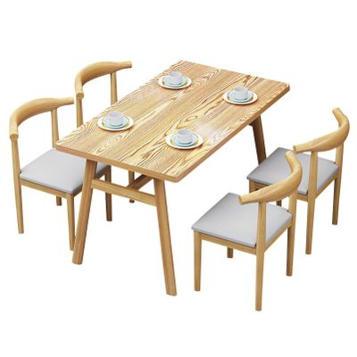 Rustic Farmhouse Dining Table Set with Leather Seats and Metal Frame