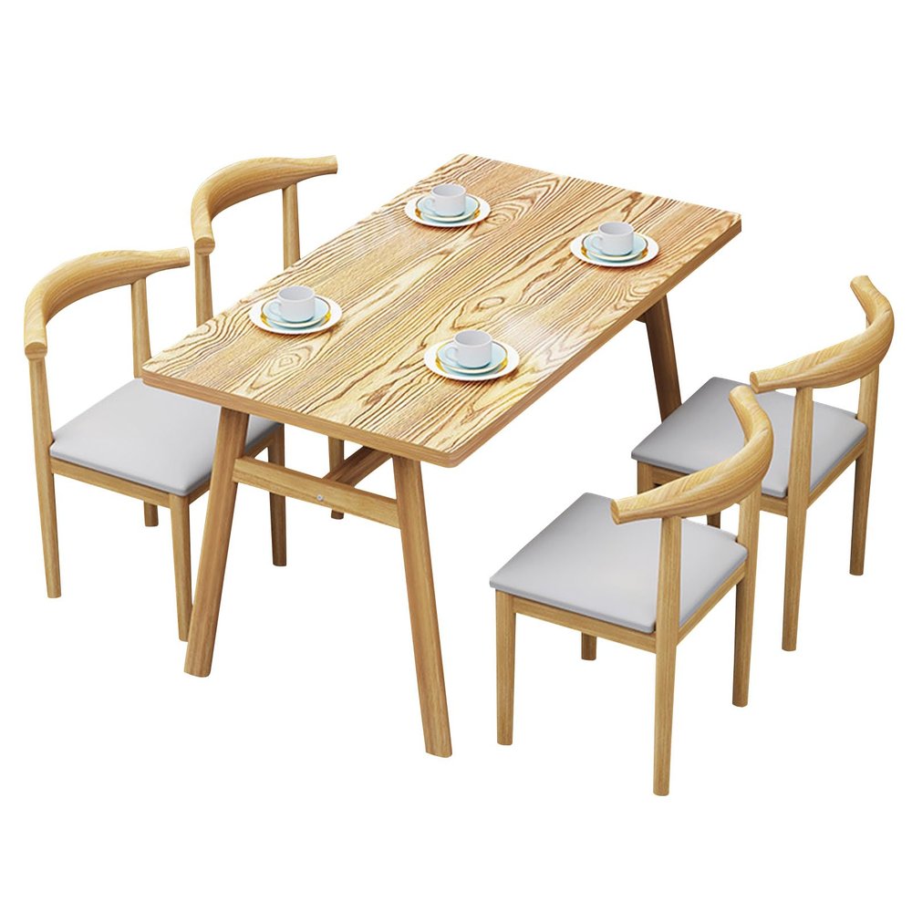 Rustic Farmhouse Dining Table Set with Leather Seats and Metal Frame