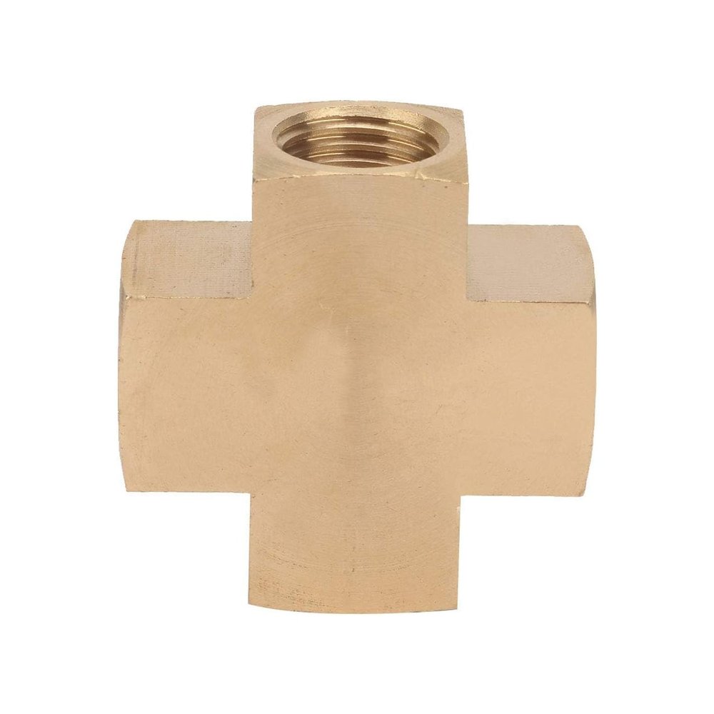 Baxnore FNPT Pipe Fitting, Brass Sanitary Connector, 1/4-Inch Pipe Fitting Adapter, 4-Way Female-Thread Connector, Industrial Compression Fitting