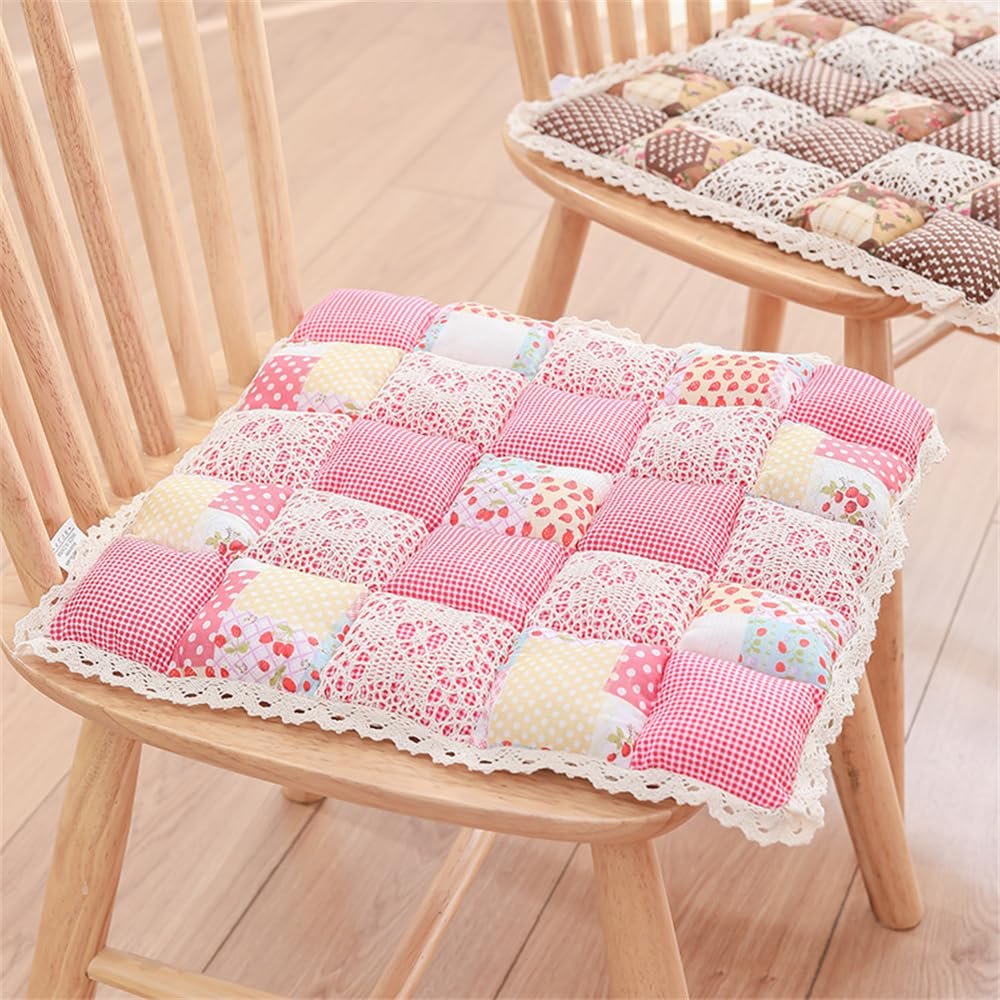Morbuy Floral Seat Cushions with Ties, Pink, 40 x 40 cm, 2-Pack