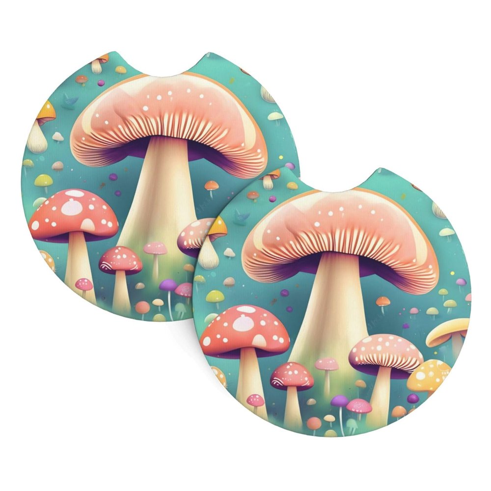 Phayah Pretty Little Mushrooms Car Cup Coasters, 2-Pack