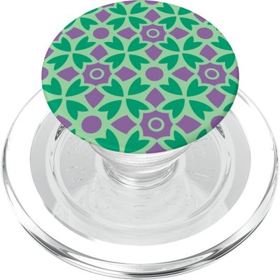 Green Jade Lavender Floral Circle Batik Moroccan Pattern PopSockets PopGrip for MagSafe