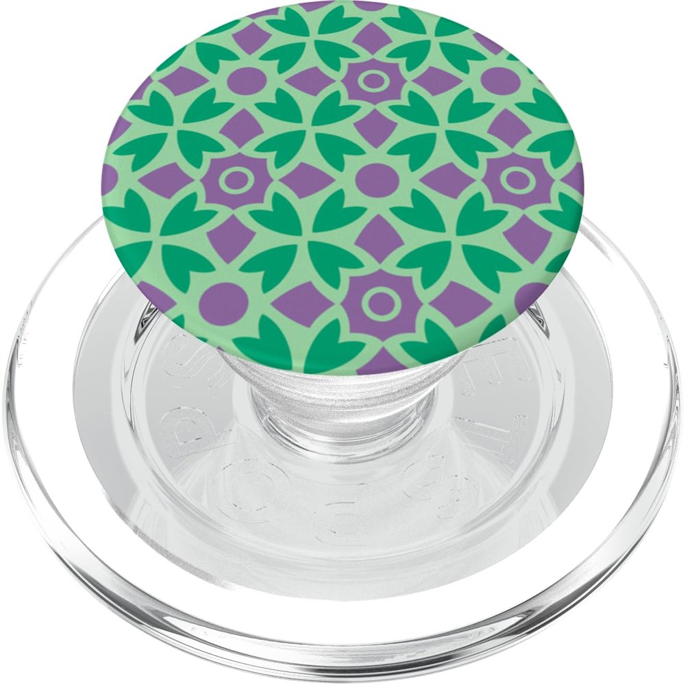 Green Jade Lavender Floral Circle Batik Moroccan Pattern PopSockets PopGrip for MagSafe