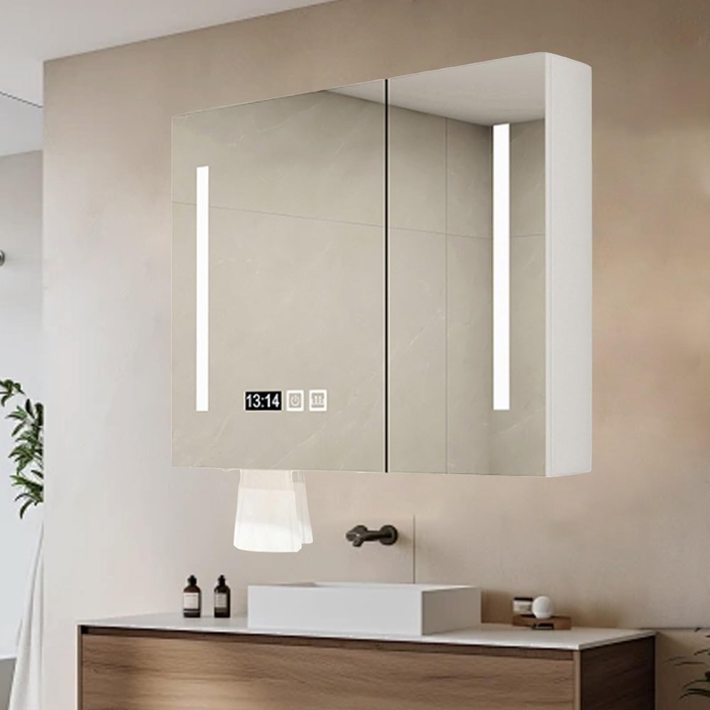WLCNYL LED Bathroom Mirror Medicine Cabinet with Storage, Anti-Fog, 3-Color Lighting
