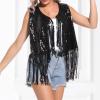 Duohropke Metallic Shiny Women's Jacket, Party Club Top, Hiphop Tinsel Cardigan, Sequin Fringe Vest, Boho Western Jacket view 3