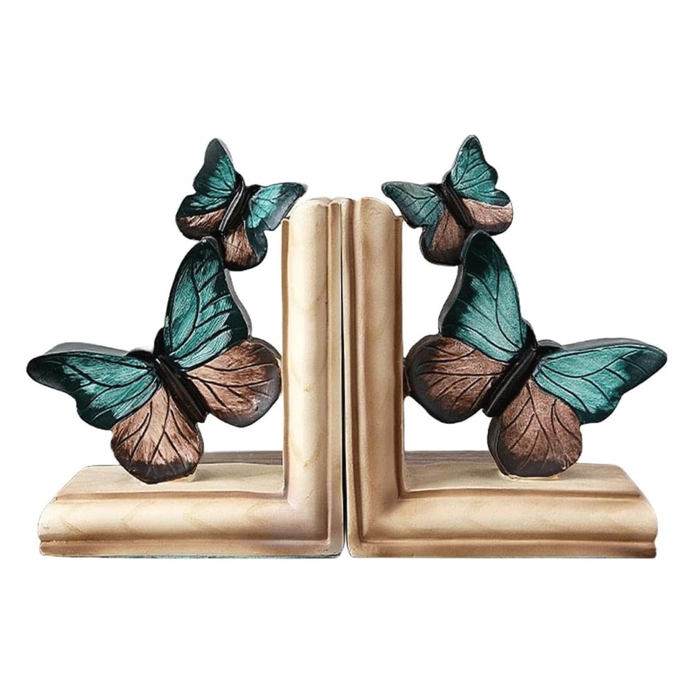 GddOGUK 1 Pair Decorative Bookends, Retro Blue 3D Butterfly Design