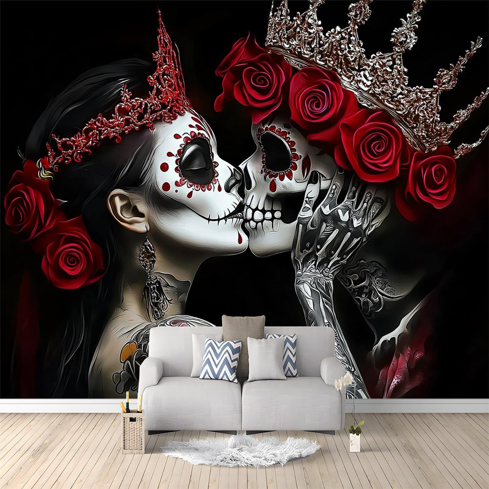 3D Gothic Skeleton Queen Photo Wallpaper, Black and Red, 250 x 175 cm