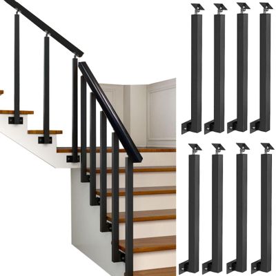 Iron Railing Parts for Stairs, Side-Mounted, with Screws and Flat Brackets, 90 cm, 8-Piece Set