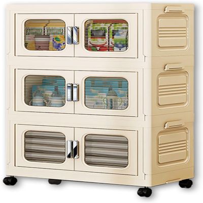 Transparent Stackable Plastic Storage Boxes with Magnetic Doors, 3-Tier Organizer