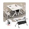 Modern Folding Conference Table with Steel Frame and Large Rectangular Wooden Shelf, White, 140 x 61 x 76 cm view 1