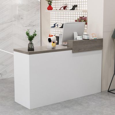 Modern Reception Desk with Lockable Drawers, Walnut and White
