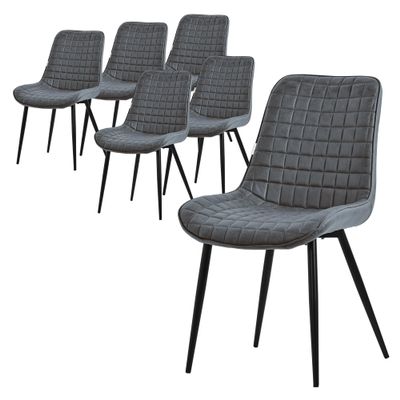 ML-Design Dining Chairs Set of 6, Anthracite Faux Leather, Black Steel Frame