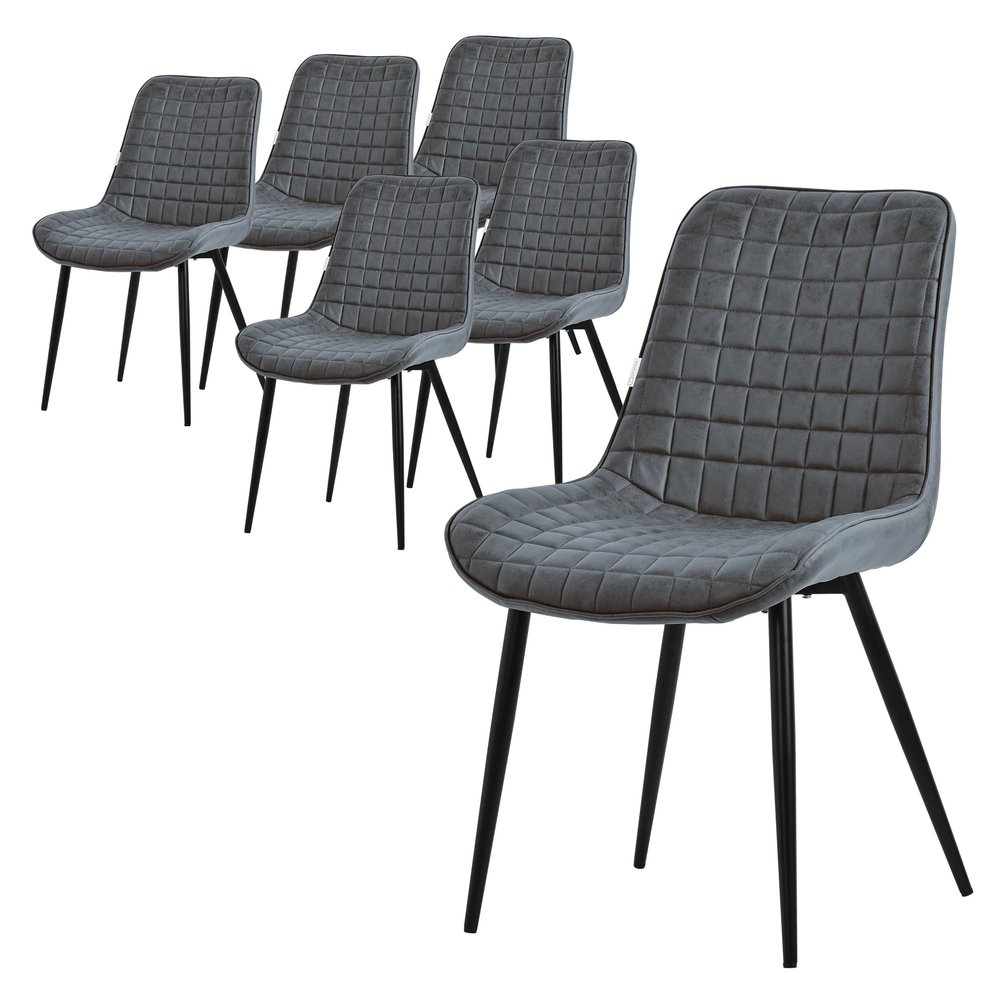 ML-Design Dining Chairs Set of 6, Anthracite Faux Leather, Black Steel Frame