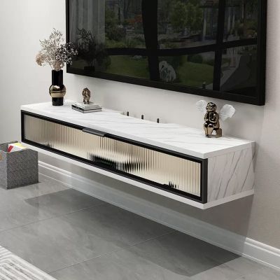 Wall-Mounted Solid Wood TV Cabinet with Flip-Down Drawer