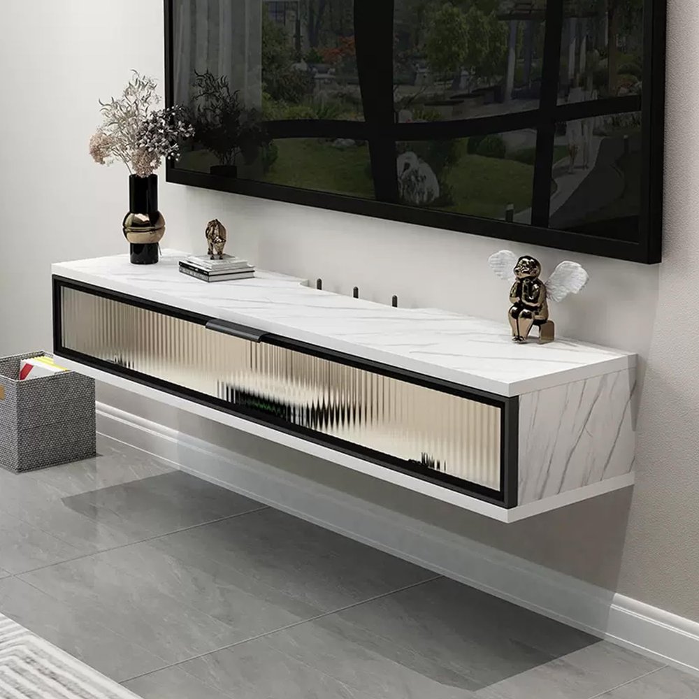 Wall-Mounted Solid Wood TV Cabinet with Flip-Down Drawer