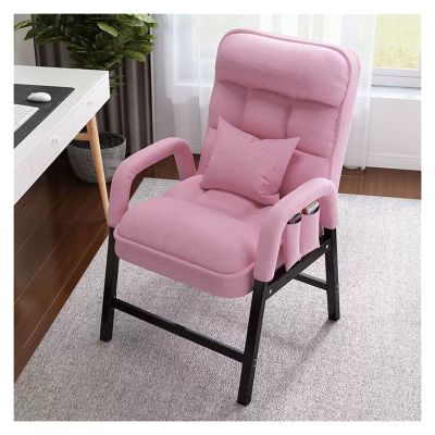 Pink Velvet Accent Chair with Lumbar Pillow and Metal Frame