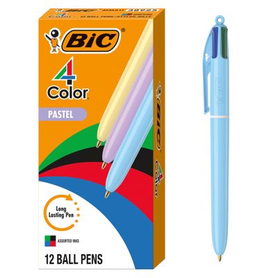 BIC 4-Color Pastel Ballpoint Pens, Medium Point (1.0 mm), 12 Count