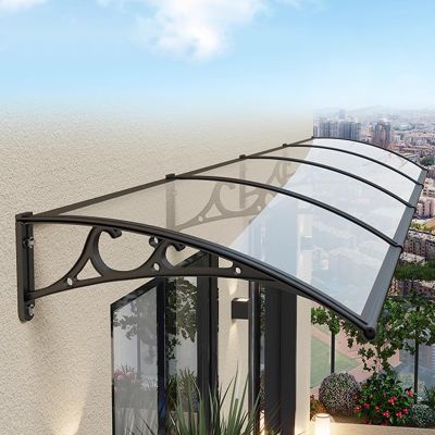 Clear Polycarbonate Door Awning with Aluminum Frame, 60 x 250 cm