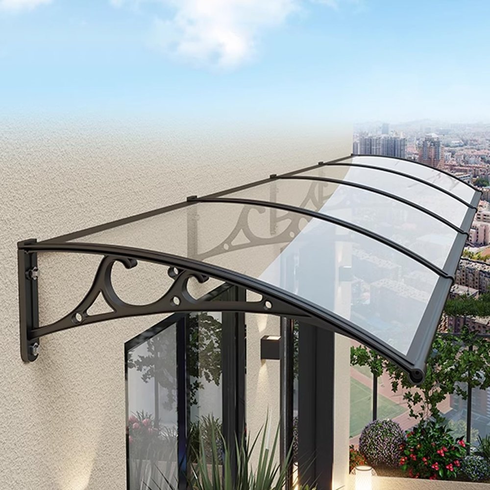 Clear Polycarbonate Door Awning with Aluminum Frame, 60 x 250 cm