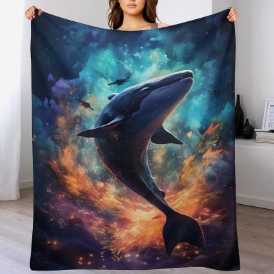 Whale Blanket, Plush Soft Warm Flannel Throw, Four-Season Fleece Blanket, Sofa and Bed Blanket, 150 x 200 cm