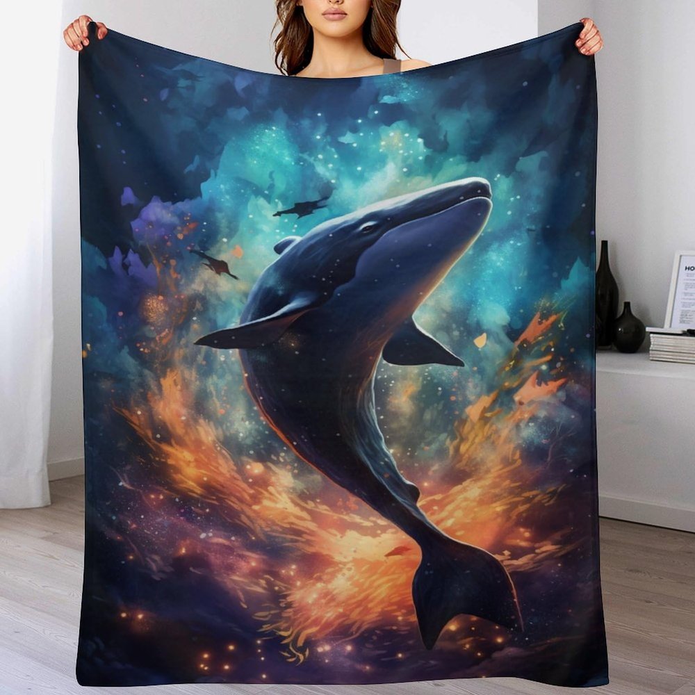 Whale Blanket, Plush Soft Warm Flannel Throw, Four-Season Fleece Blanket, Sofa and Bed Blanket, 150 x 200 cm
