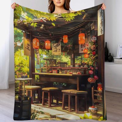 Japan-Style Throw Blanket for Bed, Sofa, or Couch, 3D Flannel-Print Fleece Blanket, Plush Room Decor, 130 × 180 cm
