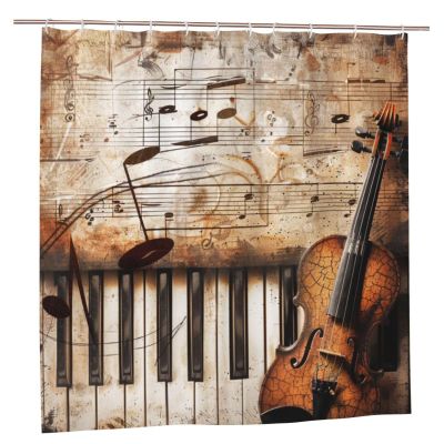 BEIVGOXL Shower Curtain Set with Piano and Violin Music Notes, 182.9 x 182.9 cm