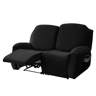 Stretch Velvet Sofa Cover for 2-Seater, Black, 6-Piece Set