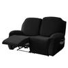 Stretch Velvet Sofa Cover for 2-Seater, Black, 6-Piece Set view 1