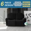 Stretch Velvet Sofa Cover for 2-Seater, Black, 6-Piece Set view 2
