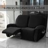 Stretch Velvet Sofa Cover for 2-Seater, Black, 6-Piece Set view 4