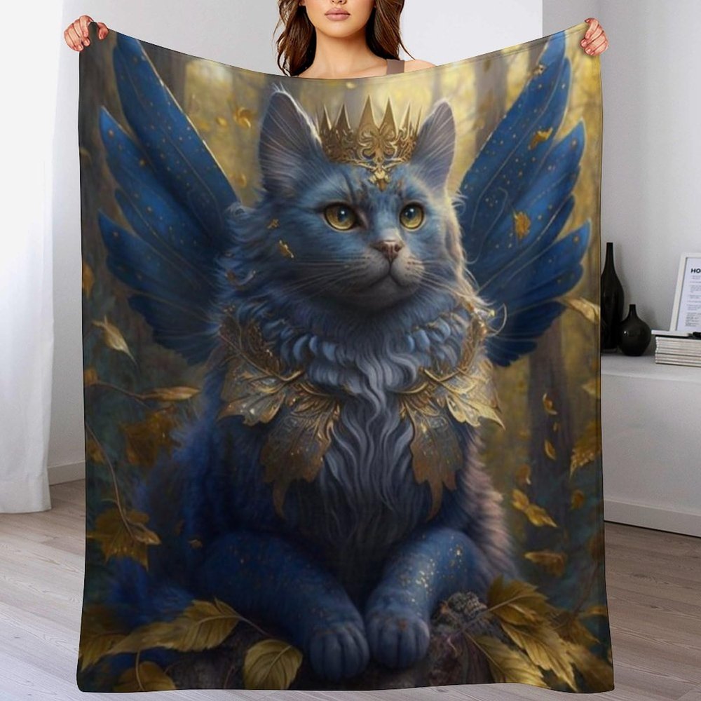Flannel Cat Throw Blanket for Couch, Warm Super-Soft All-Season Blanket, 180 x 200 cm