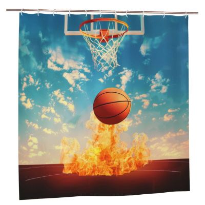 BEIVGOXL Basketball Print Shower Curtain Set, 72 x 72 in, with 12 Plastic Hooks