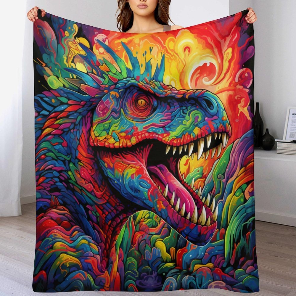 AAPZY Dinosaur Fleece Blanket, Super Soft Plush Throw for Women, Men, Girls and Boys, 130 x 150 cm