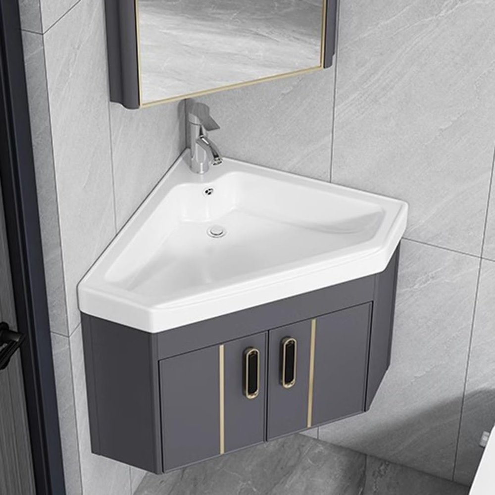 Wall-Mounted Corner Bathroom Vanity with Ceramic Sink