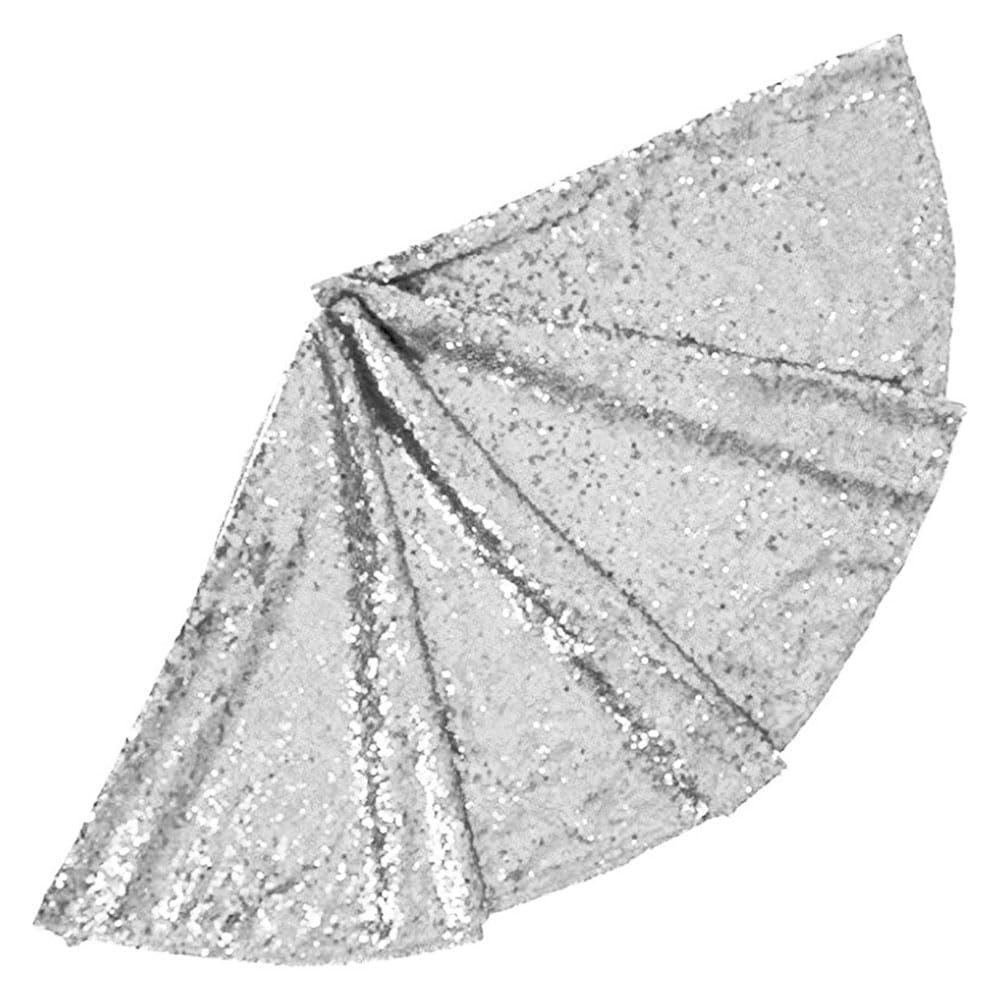 Morbuy Sequin Christmas Tree Skirt, Round Silver Tree Cover, 90 cm