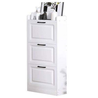 GSKDBCC 3-Tier Narrow Flip-Drawer Shoe Organizer, Dustproof Shoe Cabinet, White, Happy Chaser of Light