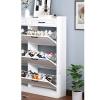 GSKDBCC 3-Tier Narrow Flip-Drawer Shoe Organizer, Dustproof Shoe Cabinet, White, Happy Chaser of Light view 4