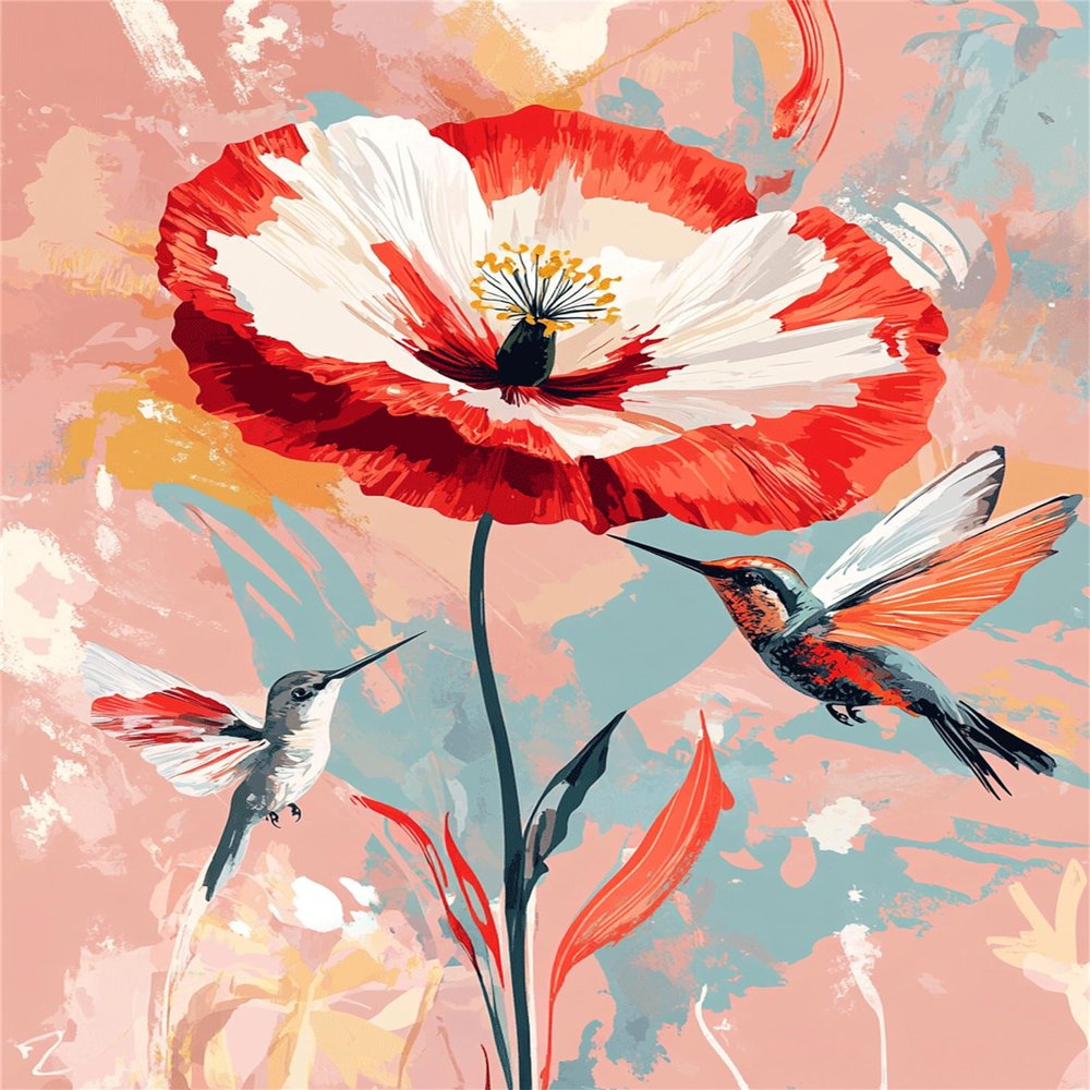Paint by Numbers Bird and Flowers Kit, 60 × 75 cm