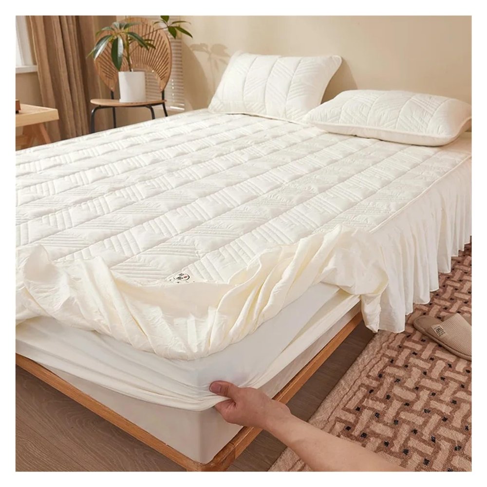 Thick Quilted Bed Skirt, Mattress Cover, Fitted Sheet, Bedspread, Bed Valance (Pair of Pillowcases)