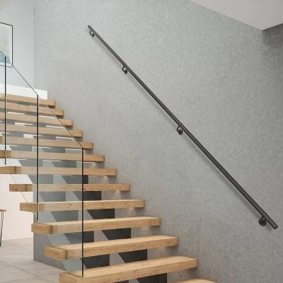 Indoor Stair Railing, 1–20 ft, Round Black Metal Handrail