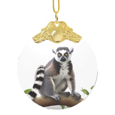 Ring-Tailed Lemur 2024 Gold Glass Christmas Ornament