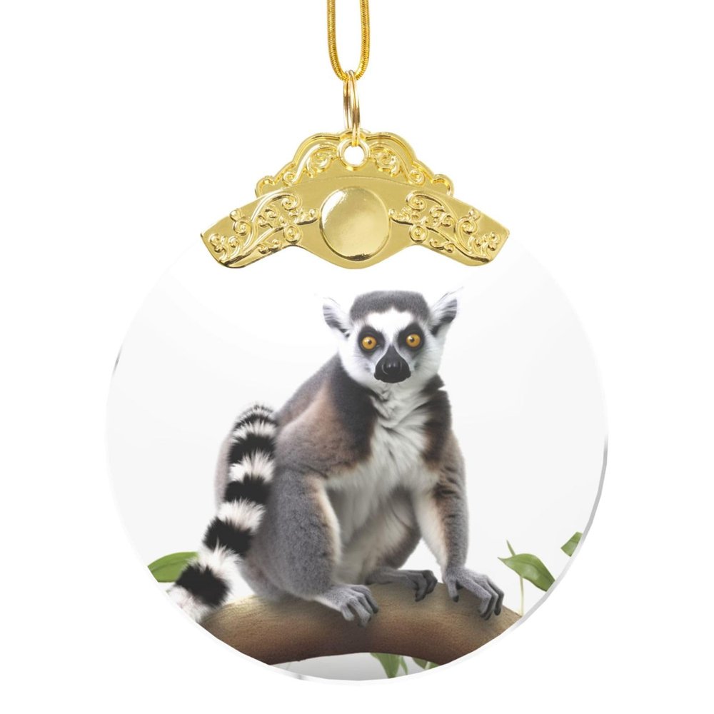 Ring-Tailed Lemur 2024 Gold Glass Christmas Ornament